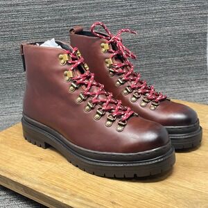 Walk London Hiker Boots Men 10 Brown Leather Lug Sole Burnished Toe Ankle NEW